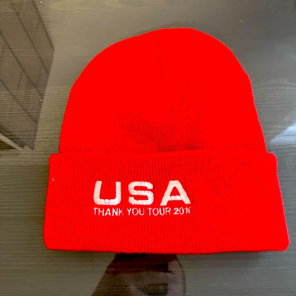 Official Donald Trump Authentic Thank You Tour 2016 Beanie Hat Mens MAGA Red USA